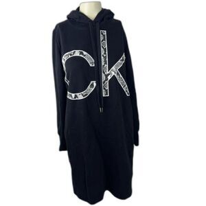 Calvin Klein Womens Rattlesnake Print Pullover Hoodie Dress Black Size Small